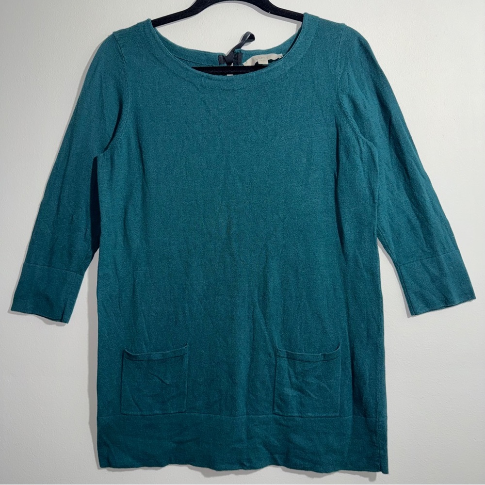 Loft Teal Knit Tunic Sweater Top Size Large